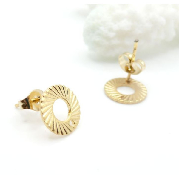 Boucles d’oreilles Puce Cercle Strié 13mm avec trou d'attache – Acier Inoxydable Doré à l'or fin 24K