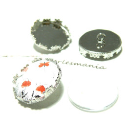 Supports de Boutons à Coudre 20mm Couronne et 4 cabochons – Laiton Finition Argent Platine