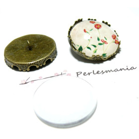 Supports de Boutons à Coudre 25mm Couronne et 4 cabochons – Laiton Finition Bronze