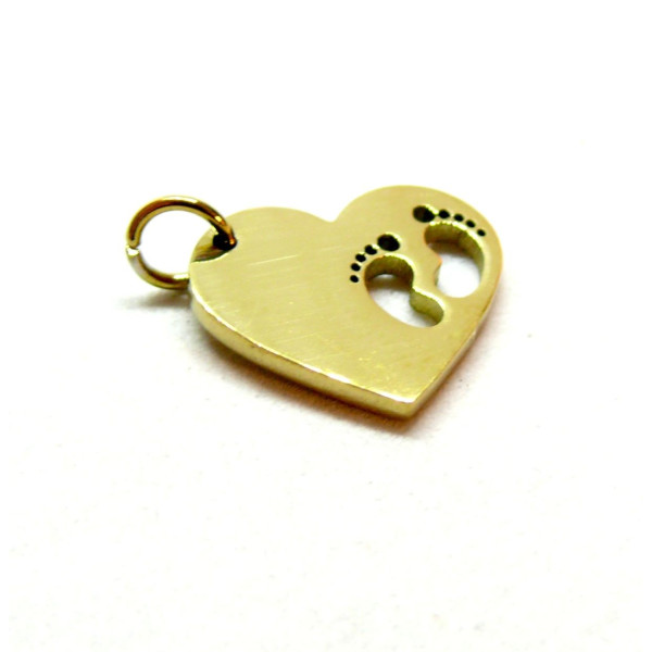 Pendentifs avec anneau, Petits pieds dans Coeur 12mm – Acier Inoxydable 304 Doré IONIQUE