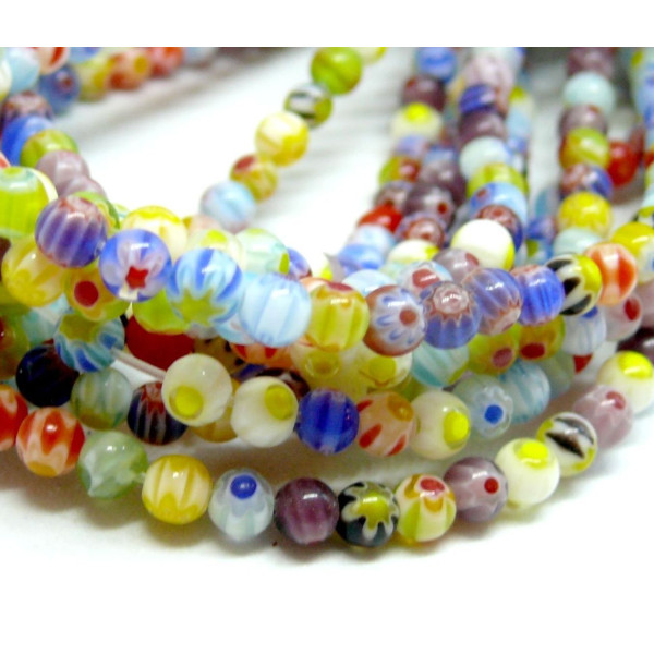 Perles Rondes 6mm – Verre Millefiori Multicolores