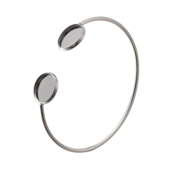 Support de Bracelet Jonc Double Cabochon 12 mm – Acier Inox 304 Argenté