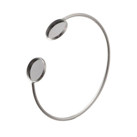 Support de Bracelet Jonc Double Cabochon 14 mm – Acier Inox 304 Argenté