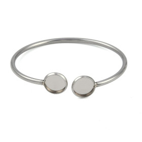 Support de Bracelet Jonc Double Cabochon 10 mm – Acier Inox 304 Argenté
