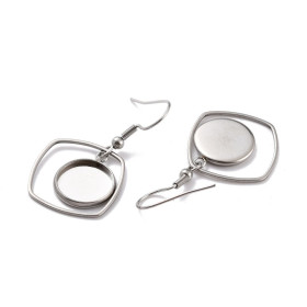 Supports de Boucles d'Oreilles Crochets Carrés pour Cabochons Ronds 12 mm – Acier Inoxydable Argent Platine