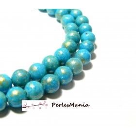 Perles Jade Mashan Bleu Turquoise mordoré 8mm