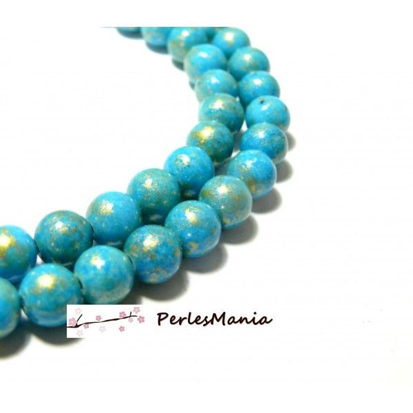 Perles Jade Mashan Bleu Turquoise mordoré 8mm