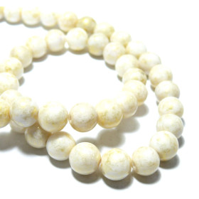 H23201F – Lot de 10 Perles Rondes Jade Mashan Crème mordoré 10mm