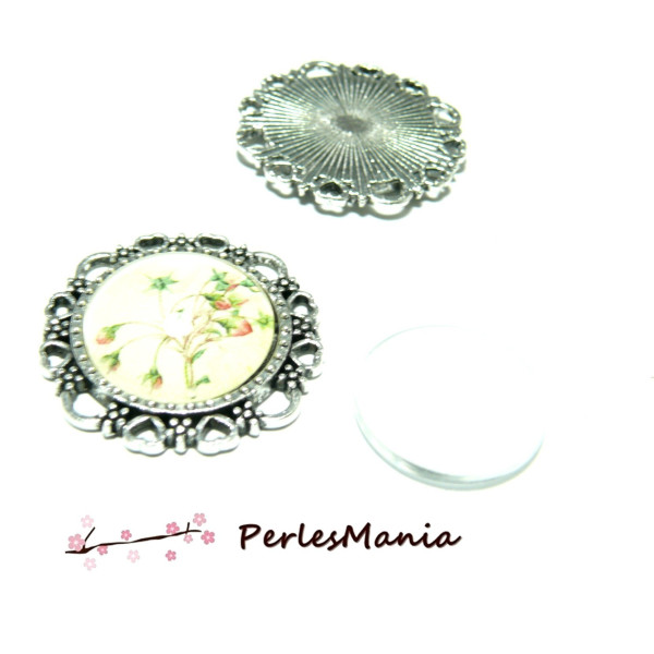 Pendentifs ARTY Cœur Vintage + 4 Cabochons 16mm Argent Antique