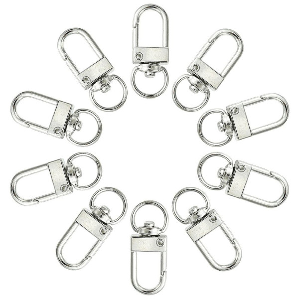 Grands Mousquetons Porte-Clés 32mm – Métal Argent Platine