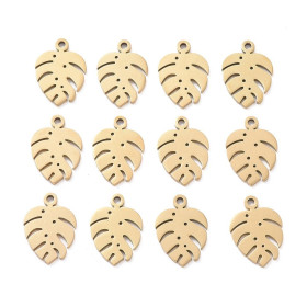 Pendentifs Feuille de Montserrat 13 mm – Acier Inoxydable Doré à l'or fin 18K, placage IONIQUE