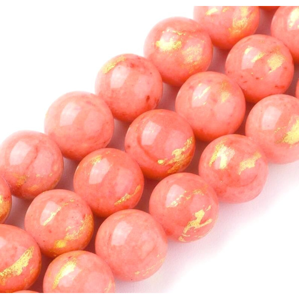 Perles Jade Mashan Rondes 6mm – Rose Corail mordoré