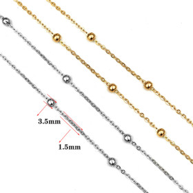 PS11721179 – Lot de 1 Chaîne Bille 50cm, maille fine 1.2mm, bille 2.8mm – Acier Inoxydable 304 Doré