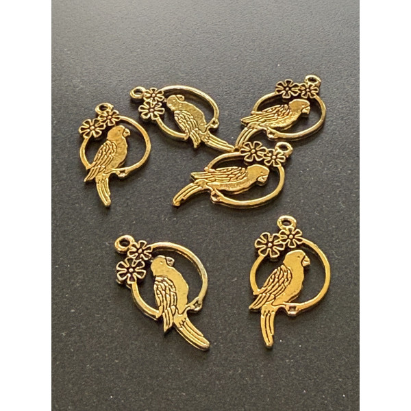 Pendentifs Perroquet 15x28mm – Métal Or Antique