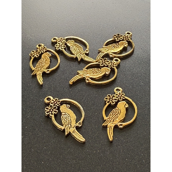Pendentifs Perroquet 15x28mm – Métal Or Antique