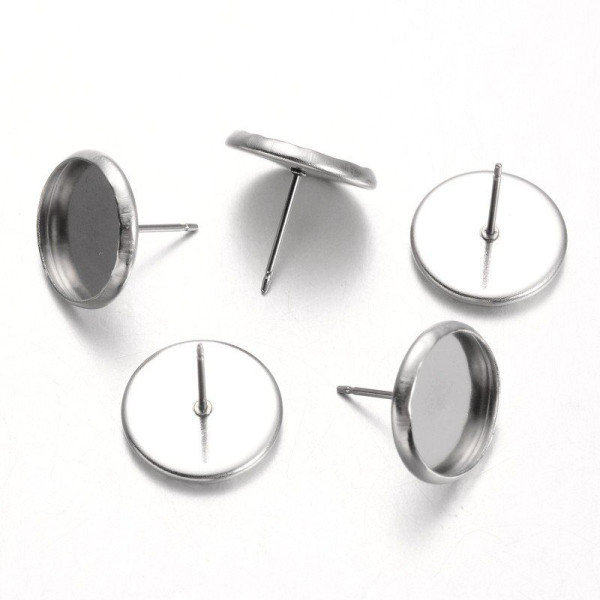 H11M22712 – Lot de 20 Supports de Boucle d'oreille Puce 12mm – Acier Inoxydable 304 Argenté