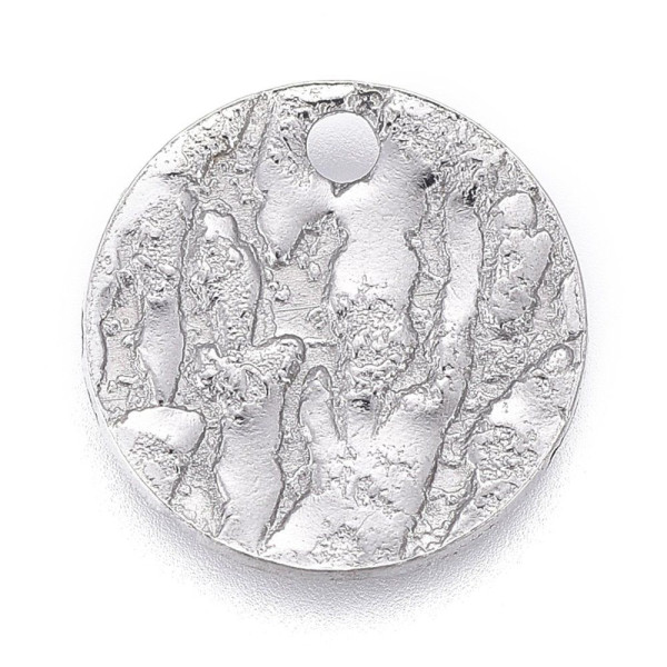 Pendentifs Connecteurs Cercle Martelé 12 mm – Acier Inoxydable Argenté
