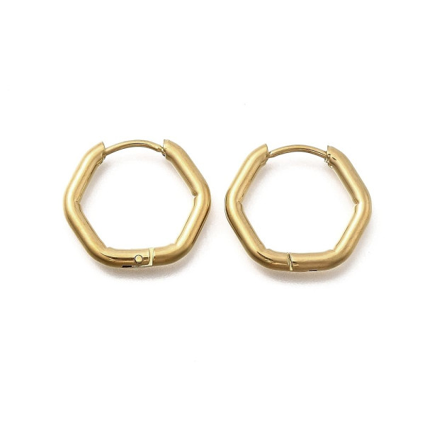 Boucles d'Oreilles Créoles Hexagone 19 × 2,5 mm – Acier Inox 304 Doré à l'Or Fin 18K – Placage IONIQUE (IP)