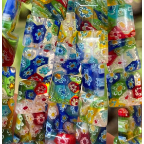 Perles Carrées 12 mm – Verre Millefiori Multicolores