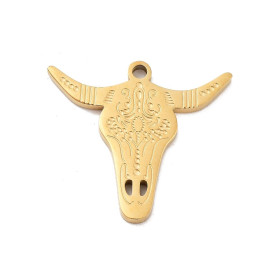 Pendentif Tête de Buffle Buffalo Boho Chic 20 mm – Acier Inox 316 Doré à l'Or Fin 18K – Placage IONIQUE (IP)