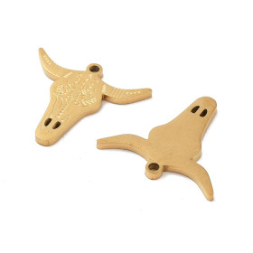 Pendentif Tête de Buffle Buffalo Boho Chic 20 mm – Acier Inox 316 Doré à l'Or Fin 18K – Placage IONIQUE (IP)