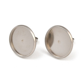 Supports de Boucles d’Oreilles Puces avec embouts pour Cabochon 16 mm – Acier Inoxydable 304 Argenté