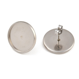 Supports de Boucles d’Oreilles Puces avec embouts pour Cabochon 16 mm – Acier Inoxydable 304 Argenté