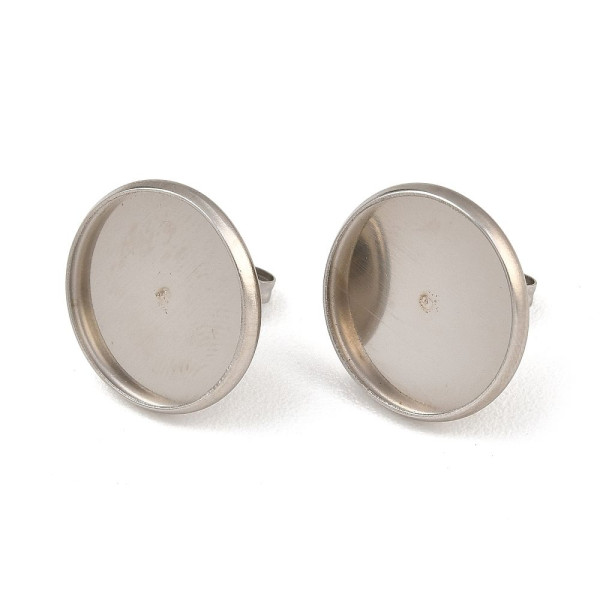 Supports de Boucles d’Oreilles Puces avec embouts pour Cabochon 16 mm – Acier Inoxydable 304 Argenté