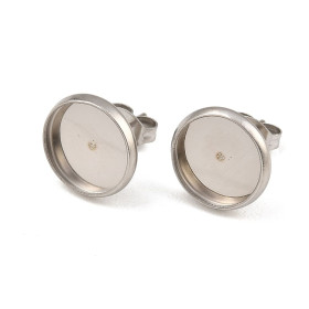 Supports de Boucles d’Oreilles Puces avec embouts pour Cabochon 10 mm – Acier Inoxydable 304 Argenté
