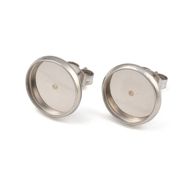 Supports de Boucles d’Oreilles Puces avec embouts pour Cabochon 10 mm – Acier Inoxydable 304 Argenté