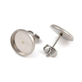 Supports de Boucles d’Oreilles Puces avec embouts pour Cabochon 10 mm – Acier Inoxydable 304 Argenté