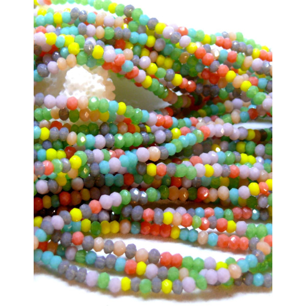 Perles Rondelles Verre Facettée 2.5x1.5mm Multicolores A01