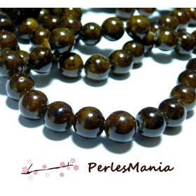 Perles Jade Teintées Marron Rondes 12mm