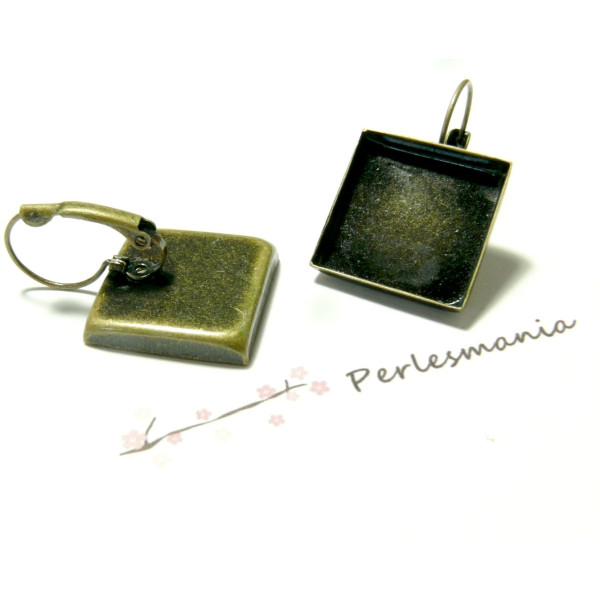 Supports Boucles d’Oreille Carré 18x18mm – Bronze Bord Épais