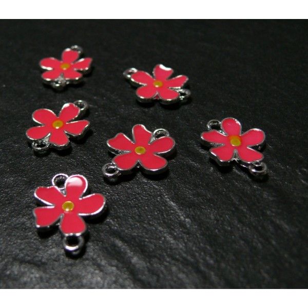 2 pendentifs connecteur fleur rose fushia 