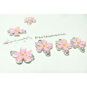 2 pendentifs connecteur fleur rose pale 