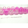 3 perles de verre craquelé bicolore 14mm rose fushia   2G3970 