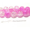10 perles de verre craquelé bicolore 14mm rose fushia   2G3970 