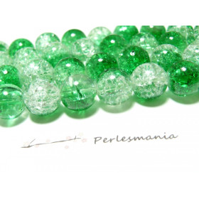 10 perles de verre craquelé bicolore 14mm vert   2G3970 