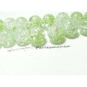 10 perles de verre craquelé bicolore 14mm vert clair ref 