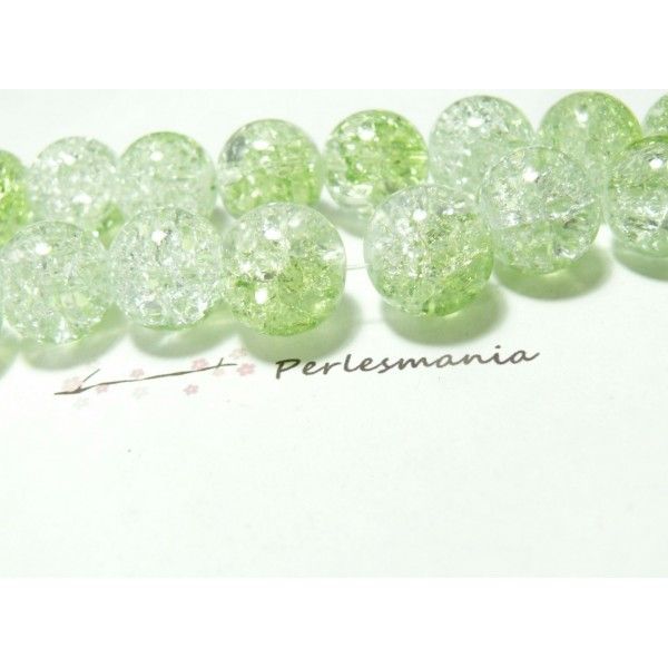 10 perles de verre craquelé bicolore 14mm vert clair ref 
