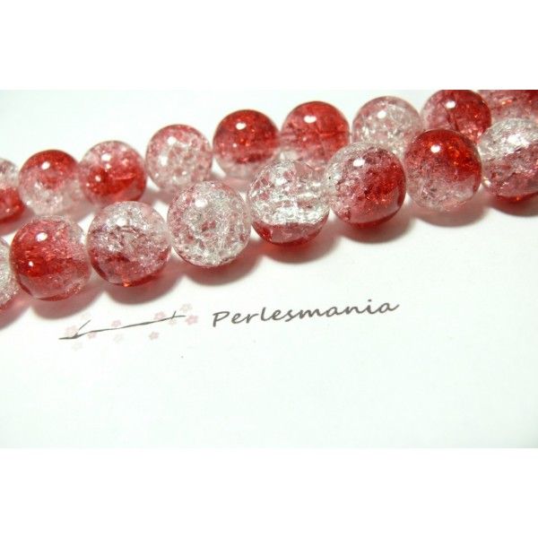 10 perles de verre craquelé bicolore 14mm rouge ref 2G3970 