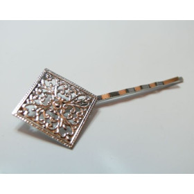 2 barrettes losange argent platine