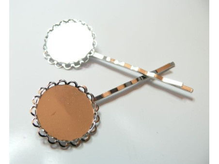 4 barettes ronde double vague argent 20mm