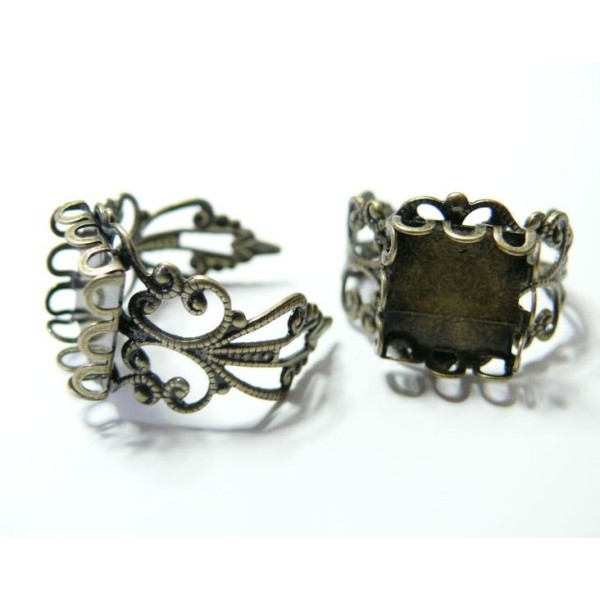 5 Supports de bague  bronze carré  vague12mm anneau dentelle