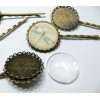 20 pièces: 10 barrettes rondes double vague bronze 25mm  et 10 cab
