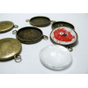 10 pièces : 5 Supports double de pendentif 18mm bronze et 5 cabochons