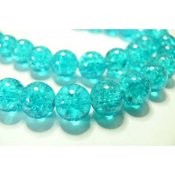 20 perles de verre craquelé bleu 6mm