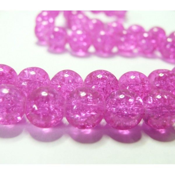 10 perles de verre craquelé rose 10mm