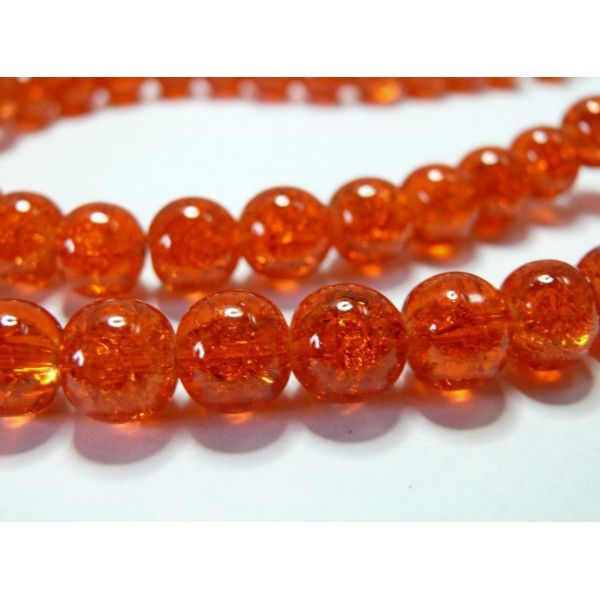 10 perles de verre craquelé orange 10mm